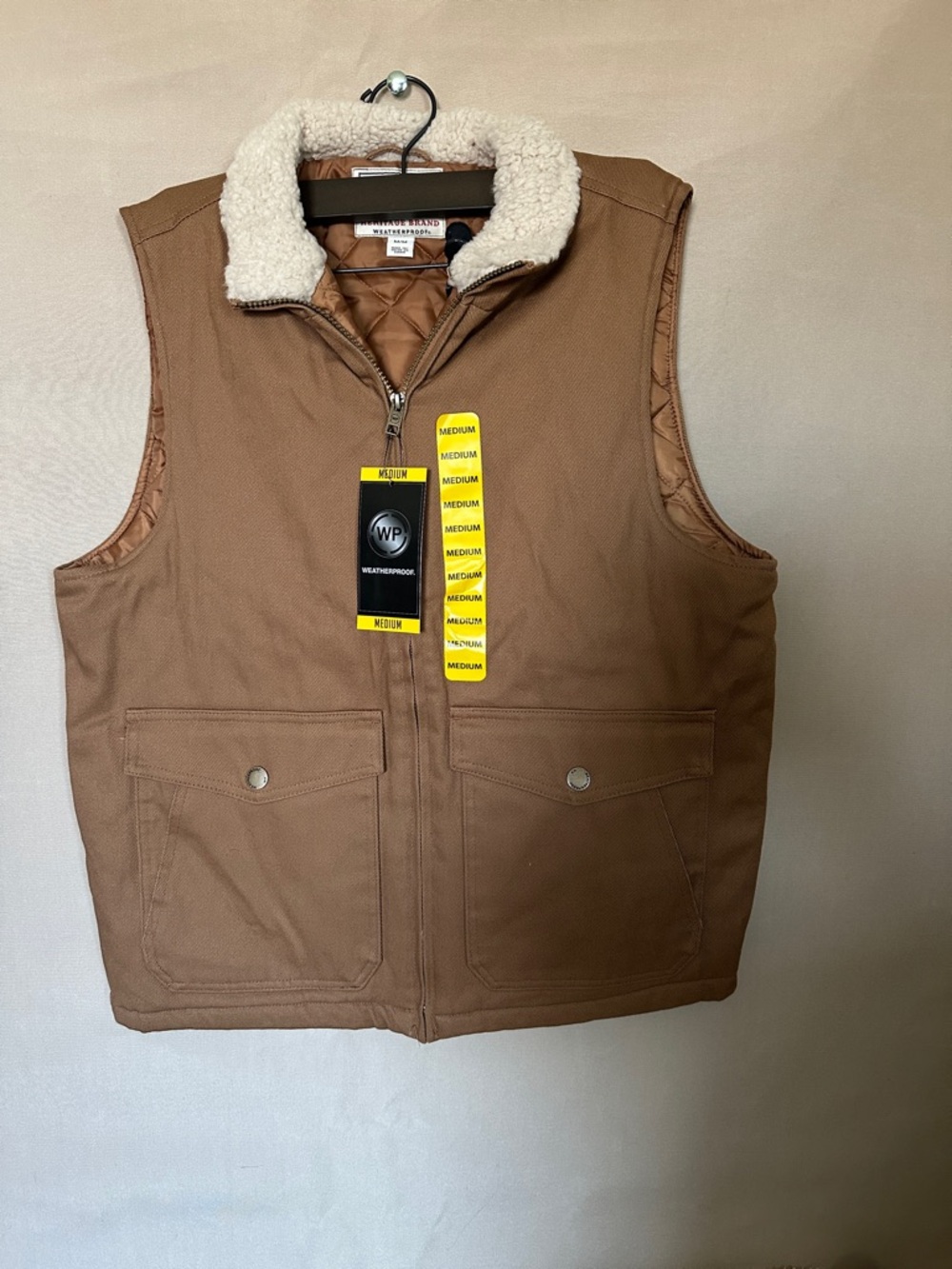 Men's Brown Work Vest with Cream Sherpa Collar